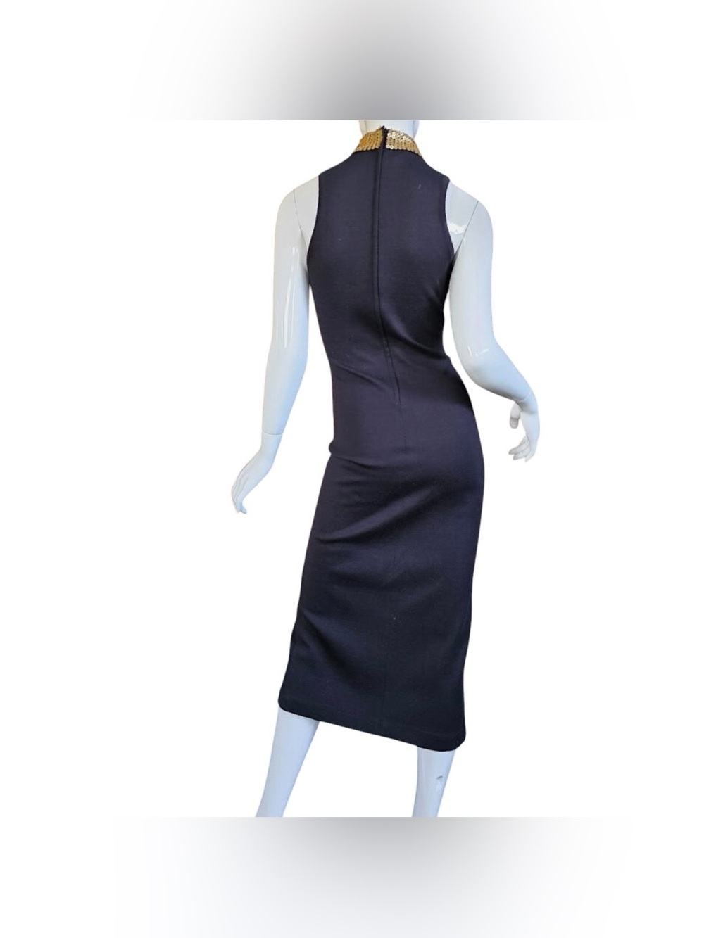 Bob Mackie Grecian Appliqué Sequin Leaf Choker Keyhole Cocktail Maxi Dres - Picture 7 of 13